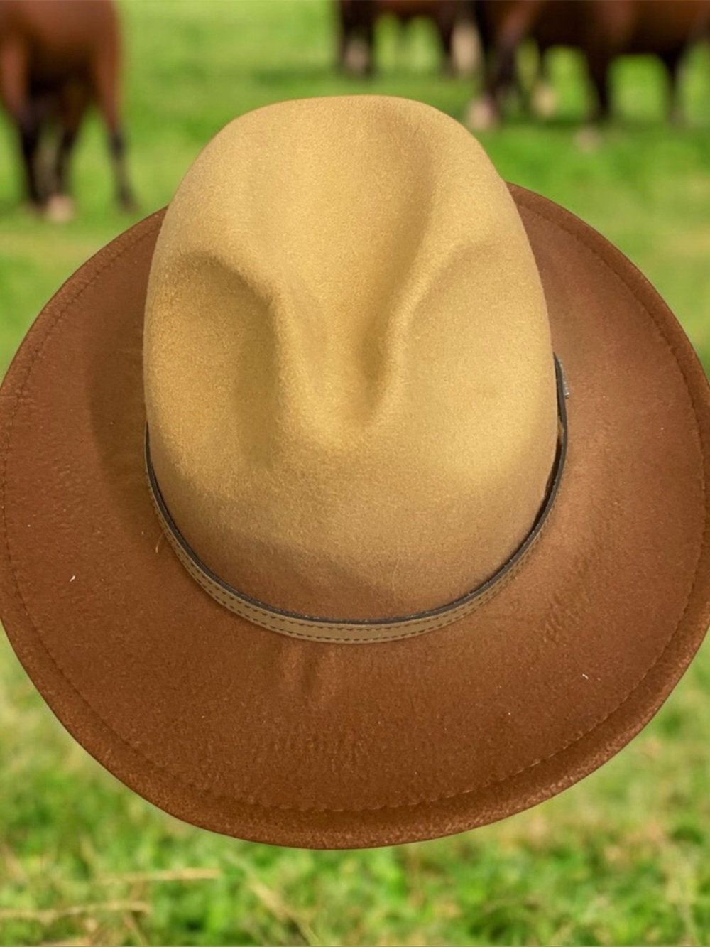 Classic Two-Tone Brown Wool Fedora Hat - Unbranded